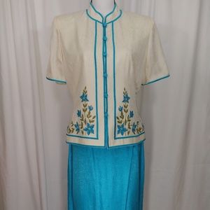 Adrianna Papell Embroidered Silk Skirt Suit 12